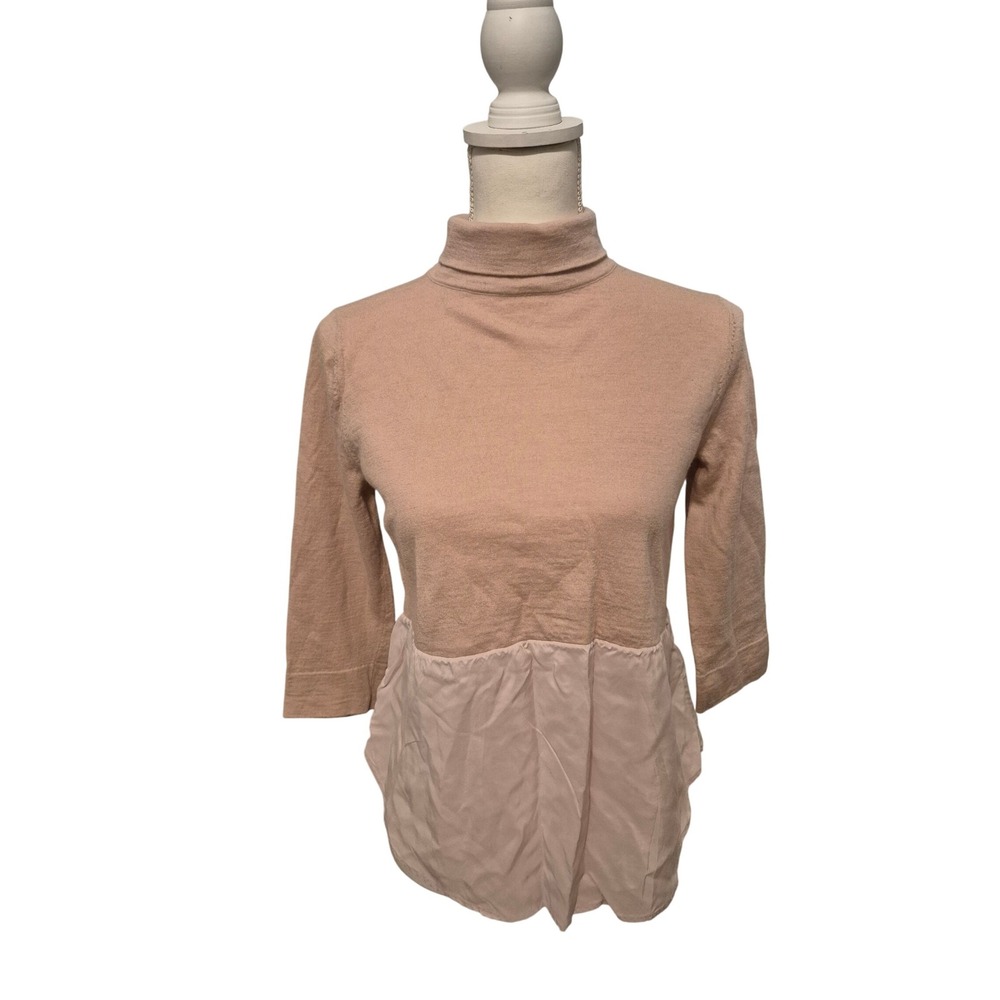 COS Women's Sweater Wool Silk Blend‎ Blush Pink Tunic Top Mock Neck 3/4 Sleeve